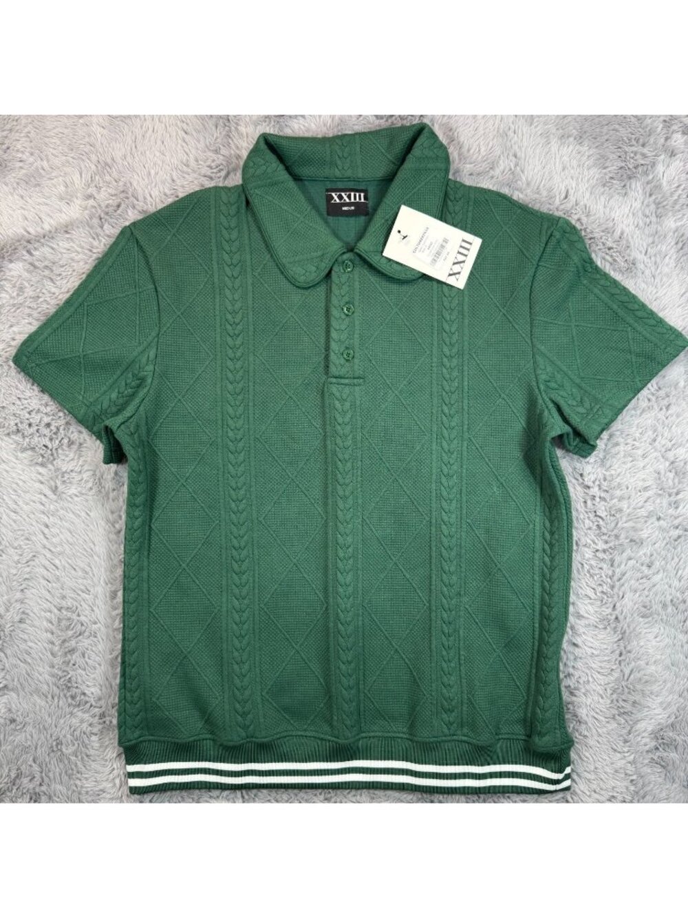 Culture Kings XXIII Danny Shirt Mens M Green Polyester Kint Polo Textured Sports